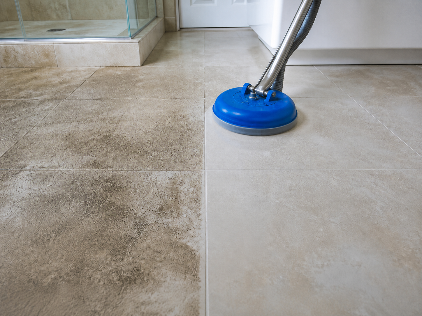 Man Cleaning Grout Professional Tile Floor and Grout Restoration Cleaning